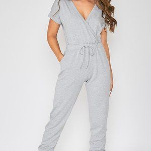 Heather Grey Short Sleeve Jumpsuit with Pockets
